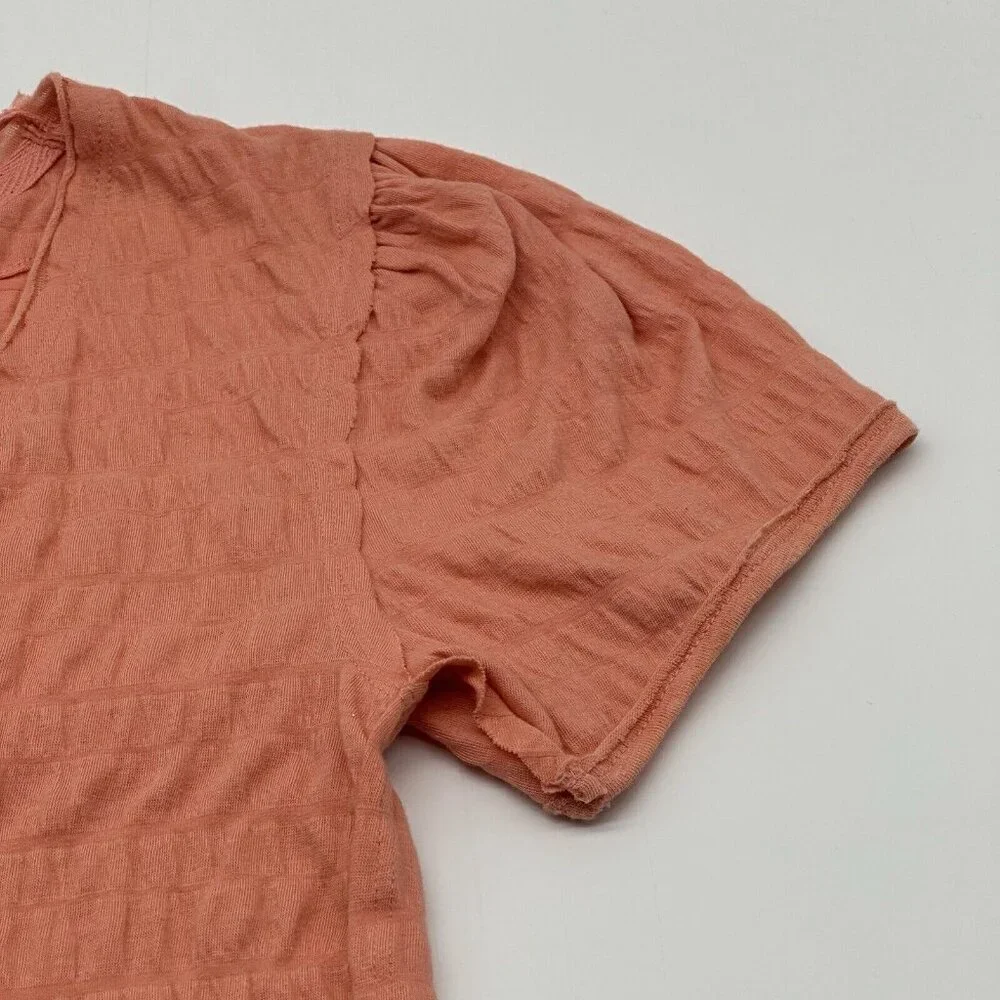 Free People Sugar Cube Women's Size Small Burnt Coral Pink V-Neck Ruched Top NWT - Picture 4 of 13